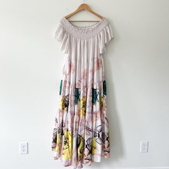 Anthropologie Maeve Pia Binazzi Tiered Off the Shoulder Pink Maxi Dress, Small - Picture 5 of 15